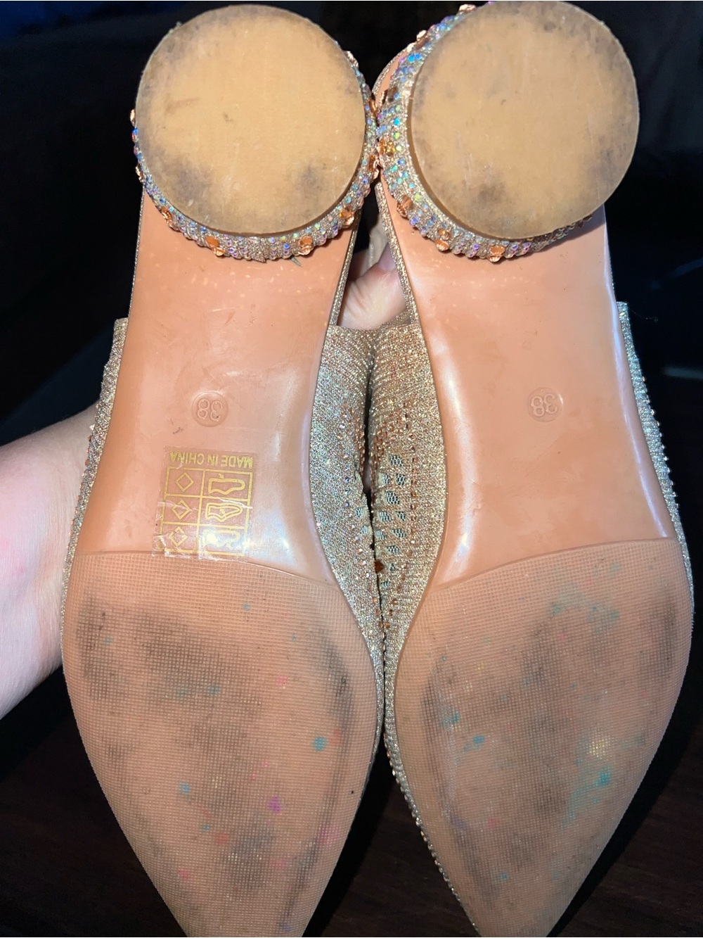 Embellished Rose Gold Pointed Slingback Flats - Picture 4 of 6
